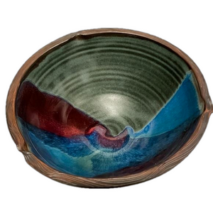 Handcrafted Ceramic Bowl, Matte & Sheen, Blue, Burgundy, Teal, Green